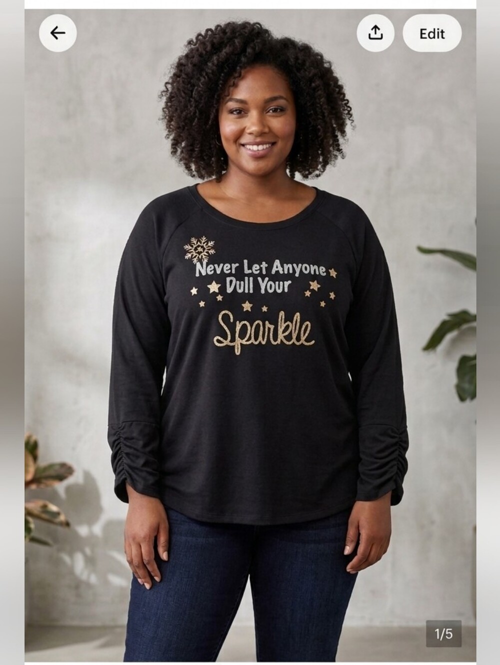 Avenue Leisure AE Leisure Women 26/28 4x Black Graphic Sparkle Sweatshirt